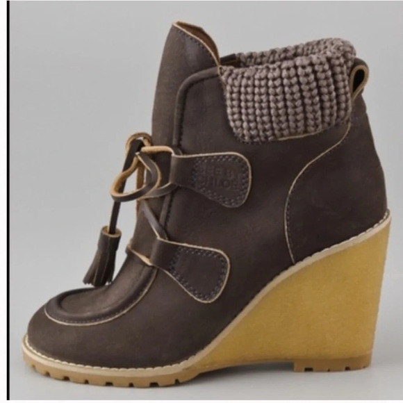 See by Chloe Wallabee Wedge booties Sweater Cuff size 38 - Picture 1 of 6